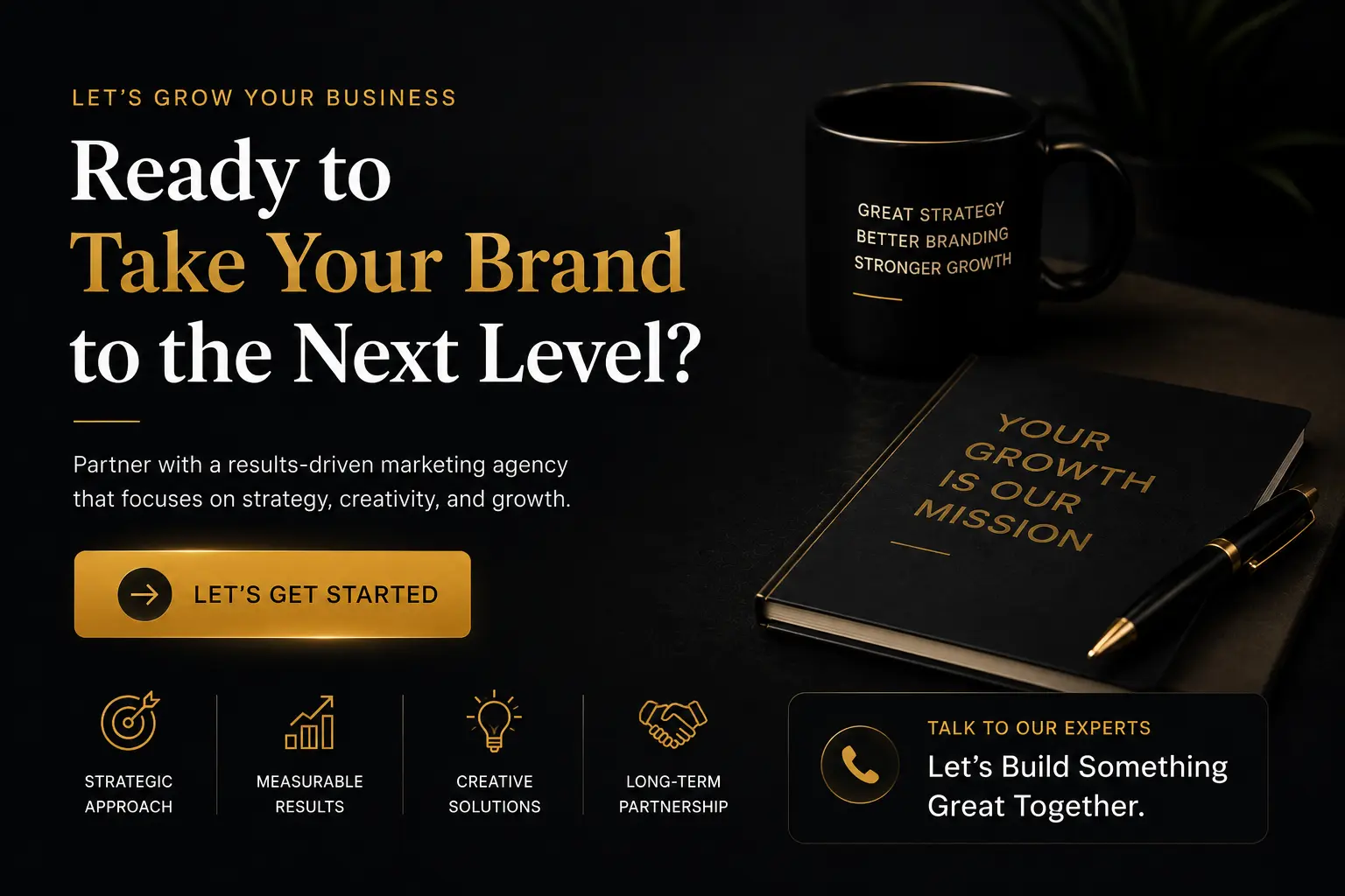 call to action banner featuring business growth messaging, strategic marketing visuals, premium branding elements, and a modern corporate workspace.